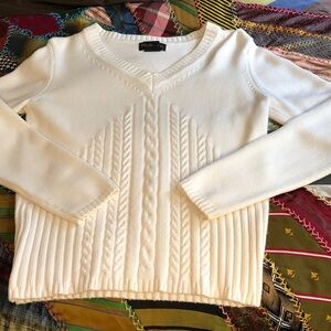 Style & Co. Women's White V-Neck Cable Knit Sweater